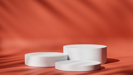 red background for product presentation with shadows and light. 3d rendering with podium