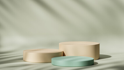 green background for product presentation with shadows and light. 3d rendering with podium