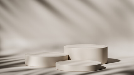 beige background for product presentation with shadows and light. 3d rendering with podium