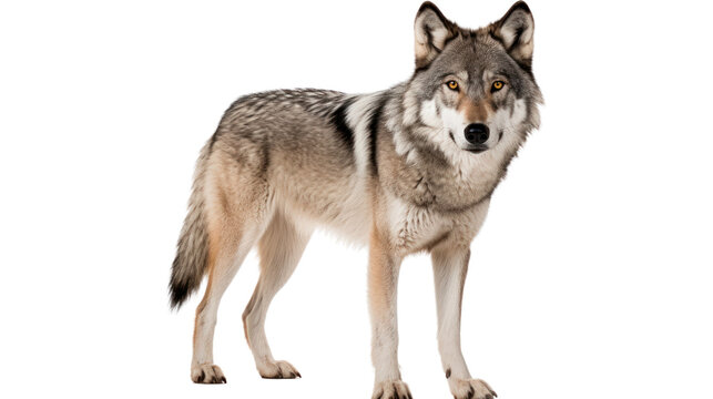 Gray wolf isolated on transparent and white background.PNG image.