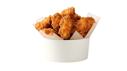 Fried chicken in paper bucket isolated on white background,