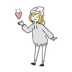 ハートと若い女性