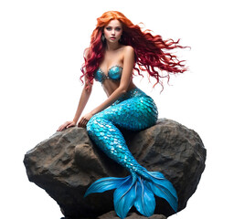 Image of Mermaid sitting on a rock isolated on a transparent background. PNG image. printed on Printed Glass Splashbacks