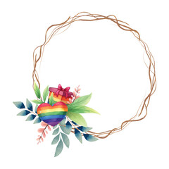 vector beautiful watercolor pride Valentine's day wreath frame. LGBT symbol