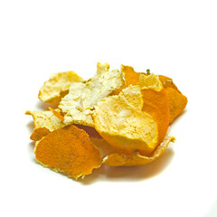 Dried tangerine peels isolated on white background