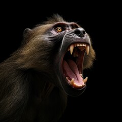 Hyper screaming baboon head black AI Generative Art