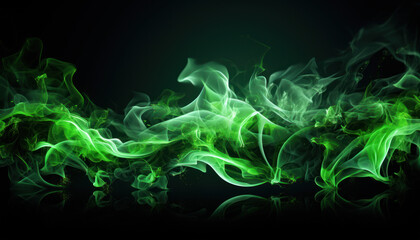 Tongues of green fire on clear black background, green flames and sparks background design - obrazy, fototapety, plakaty