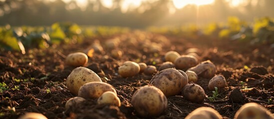 Organic potato harvest in a field.