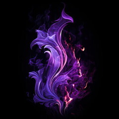 Tongues of purple fire on clear black background, purple flames and sparks background design