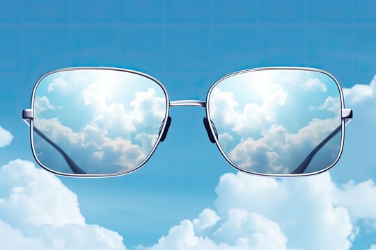 Sleek bifocal glasses, against a blue and cloudy sky background.