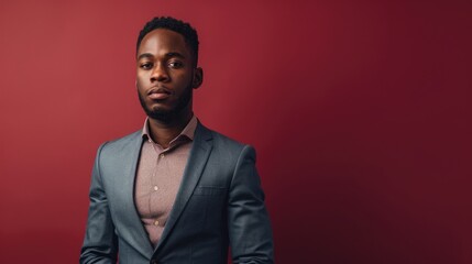 Obraz premium Confident African American Real Estate Agent Against Crimson Background