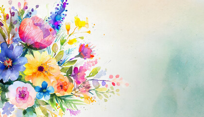 Spring floral composition made of fresh colorful flowers on light pastel background