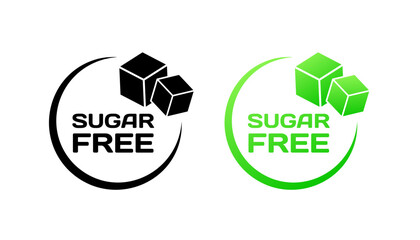Sugar free logos. Flat, green, square sugar icon, sugar free icons. Vector icons