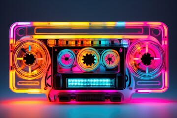 A nostalgic blast from the past, featuring a retro design boombox with cassette tape recorder straight from the 1980s. - obrazy, fototapety, plakaty