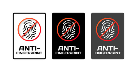 Anti fingerprint signs. Flat, fingerprint icon, red prohibition line, anti fingerprint icons. Vector icons