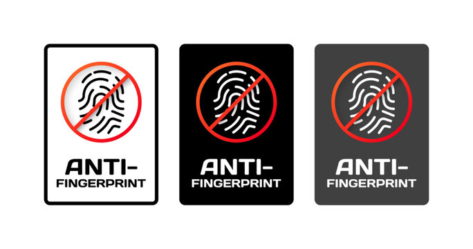 Anti fingerprint signs. Flat, fingerprint icon, red prohibition line, anti fingerprint icons. Vector icons