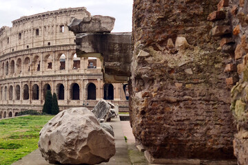 Colosseum, Rome, Italy. A fresh perspective of view from behind the stones.