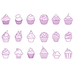 Cupcake icon vector set. Cake illustration sign collection. Sweet symbol or logo.