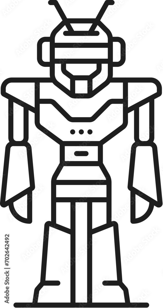 Poster alien futuristic robot line and outline icon. chatbot vintage robot symbol or icon, autopilot humano
