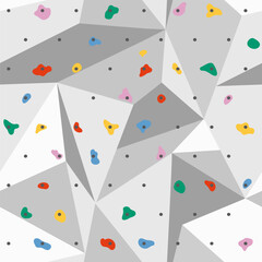 Climbing wall seamless pattern. Vector holds for rock climbing on a grey wall in the gym, sport repeat background.