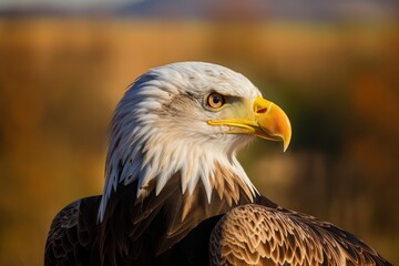 Obraz premium A Majestic Bald Eagle Standing Proudly in a Serene Field