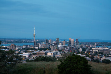 Fototapeta na wymiar Auckland Skyline at twilight viewed from Mount Eden Summit