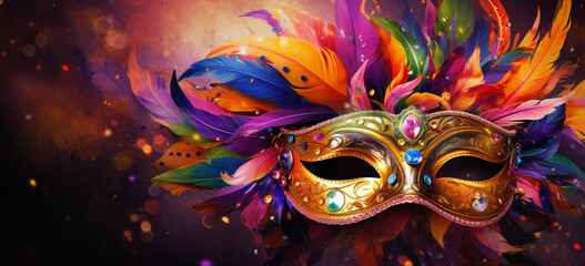 vibrant brazilian carnival mask, confetti party theme