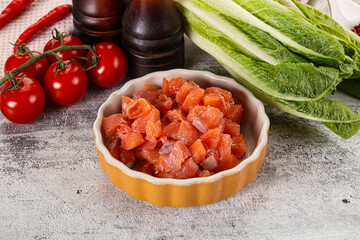 Salted salmon cubes for cooking