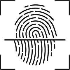 Fingerprint recognition, biometric identification and verification icon. Isolated vector linear sign featuring intricate ridges and loops, symbolizing secure authentication for enhanced digital access