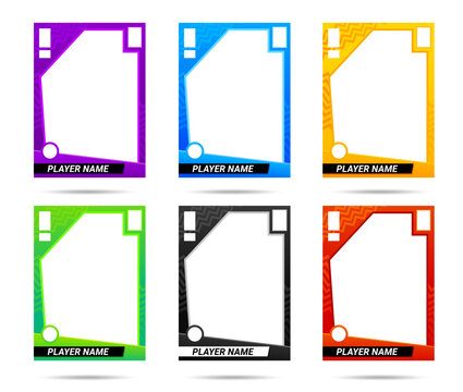 Sport trading card frames, team player photo picture vector templates. Sportsman or game player sport trading cards with copy space background and name layouts collection with rectangle blank design