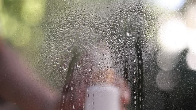 Clean the glass using a spray solution. Cleaning, protection concept, antivirus, bactericidal spray
