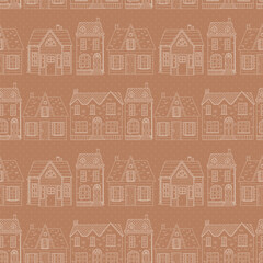 cute cottages in neighborhood seamless pattern for textile prints, home decor, wallpaper, scrapbooking, stationary, packaging, etc. EPS 10