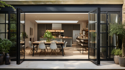 The chic modern bifold doors - obrazy, fototapety, plakaty