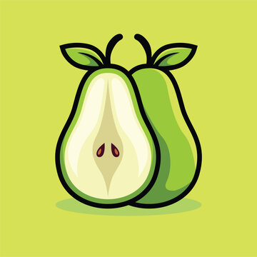 Pear vector illustration isolated on green background