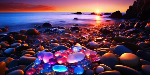 Foto op Canvas Beautiful colored pebbles on beach - ai generative © DesiArt