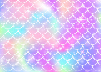 Princess mermaid background with kawaii rainbow scales pattern.