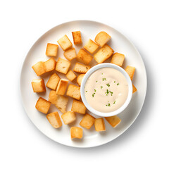 Croutons Isolated on Transparent or White Background, Top view, PNG