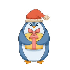 Illustration of a cute penguin with gift