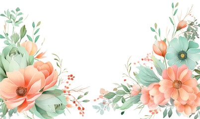 Vector watercolor floral frame background, pastel colors, for design