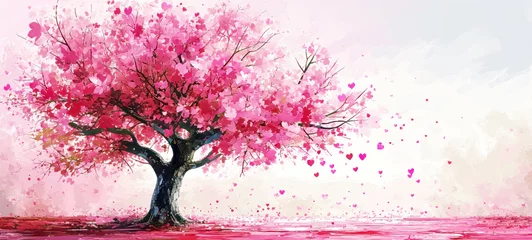 Fotobehang Pink sakura tree blooming on white background © Ms VectorPlus