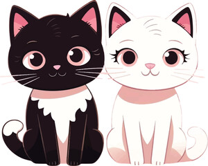 Illustration of two cute cats living together