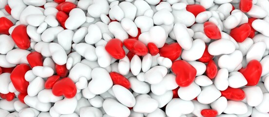 arrière-plan rempli de cœurs blanc et rouge les uns sur les autres - saint valentin - rendu 3D