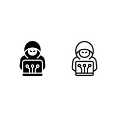 hacker with laptop Icon, Logo, and illustration Vector