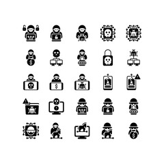 Set of hacking hacker solid Icon, Logo, and illustration Vector