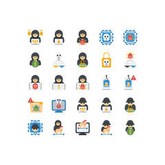 Set of incognito hacker hacking flat Icon, Logo, and illustration Vector
