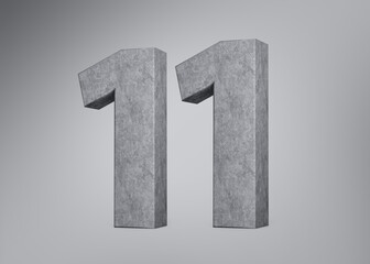 3d Concrete Number Eleven 11 Digit Made Of Grey Concrete Stone On Grey Background 3d Illustration