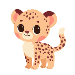 Cute cartoon guepard cheetah vector childish vector illustration in flat. For poster, greeting card and baby design.