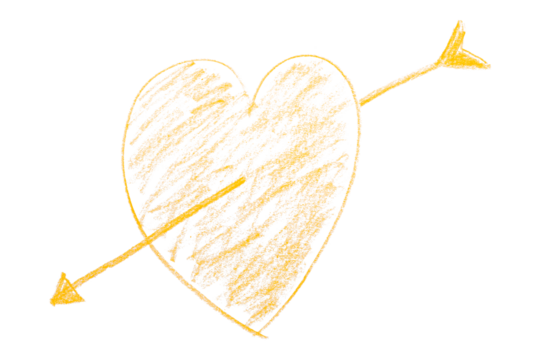 Pencil drawn yellow heart arrows isolated on transparent background. - Powered by Adobe