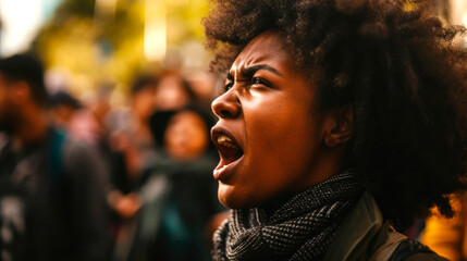 stop racism black activist girl protesting against government. AI generated - obrazy, fototapety, plakaty
