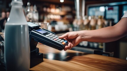 Customer paying with credit card in shop - obrazy, fototapety, plakaty